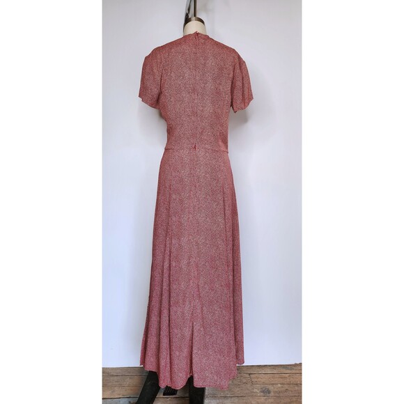 90s does 40s Maxi Dress - Polka Dot Print Dress Long Slits Dress Front & Back XS - Picture 6 of 10